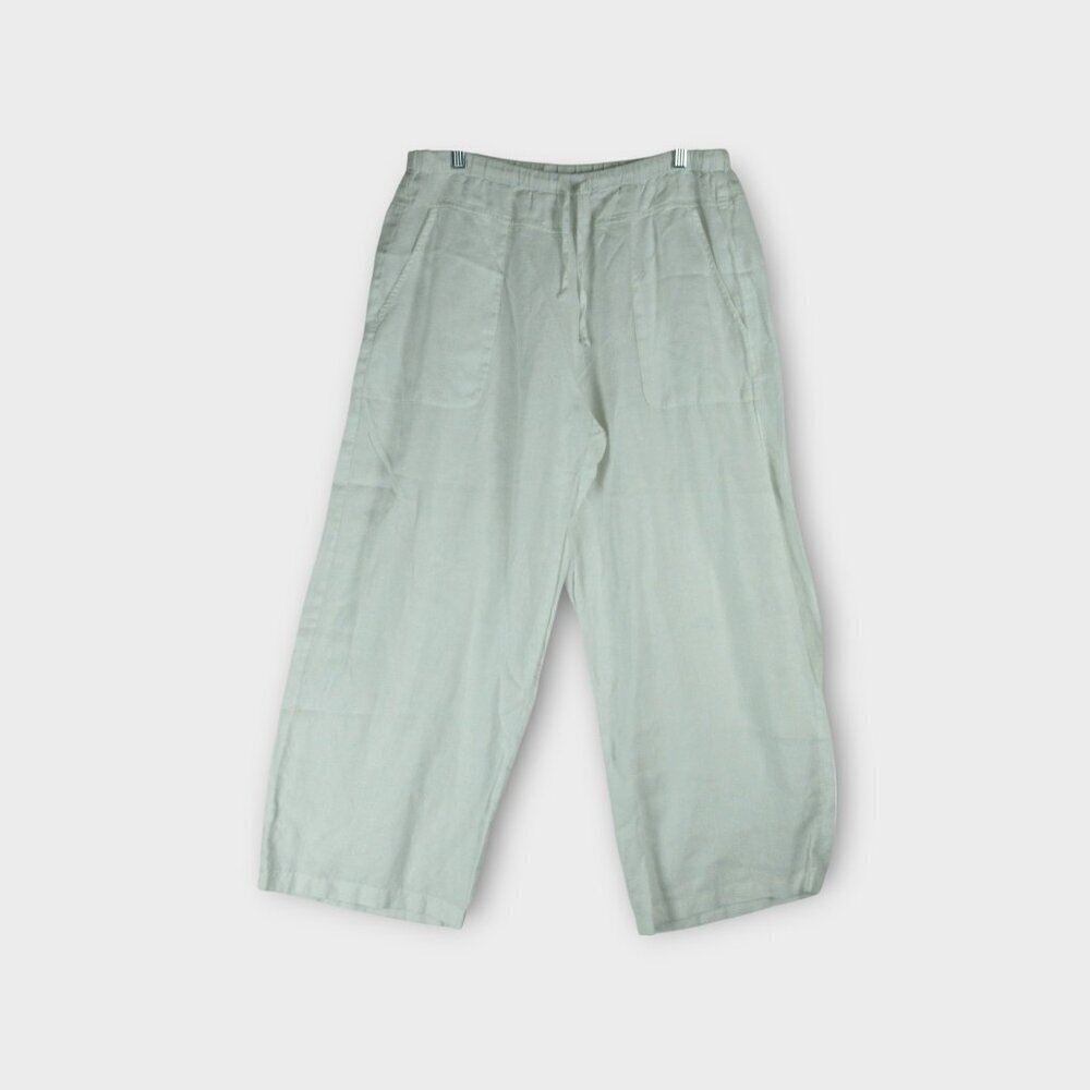 MILA Cropped Linen Pants Size XL Lagenlook White Drawstring